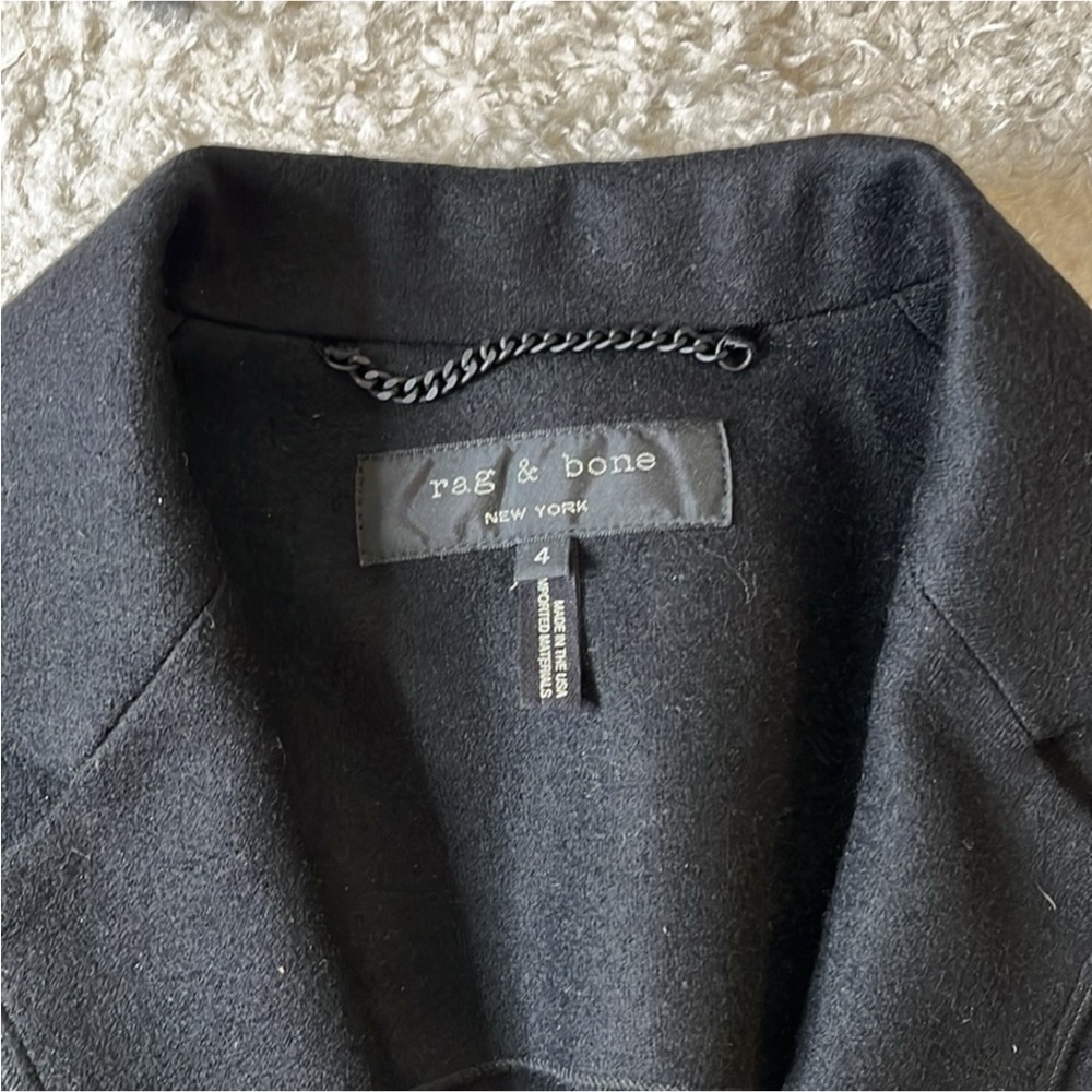 Rag & Bone Size 4 stylish and edgy 100 % wool black one button up blazer - Picture 6 of 12
